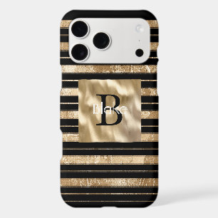 Gold Black Stripes Monogram Name iPhone 17 Pro Max Case