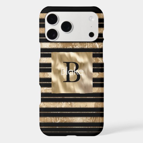 Gold Black Stripes Monogram Name iPhone 17 Pro Max Case