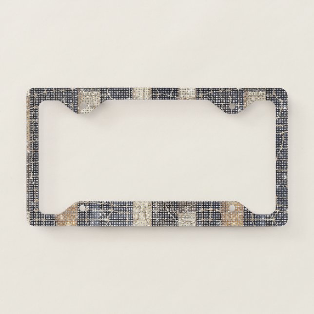 Gold Black Stripes Net Sparkle License Plate Frame (Front)
