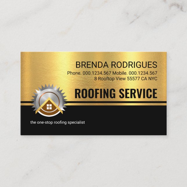 Gold Black Stripes Roofing Builders  Business Card (Front)