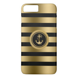 Gold &amp; Black Stripes With Nautical Anchor iPhone 8 Plus/7 Plus Case
