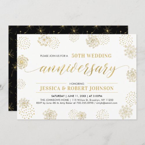 Gold  Black  Stylish 50th Wedding Anniversary Invitation