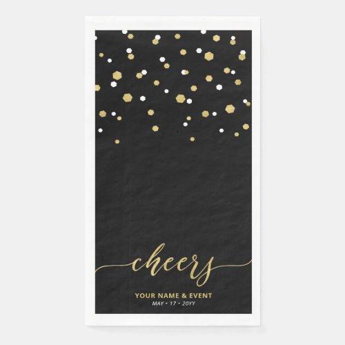 Gold Black Stylish Script Confetti Cheers Party Paper Guest Towels
