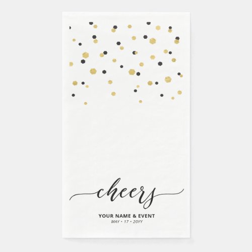 Gold  Black Stylish Script Confetti Cheers Party Paper Guest Towels