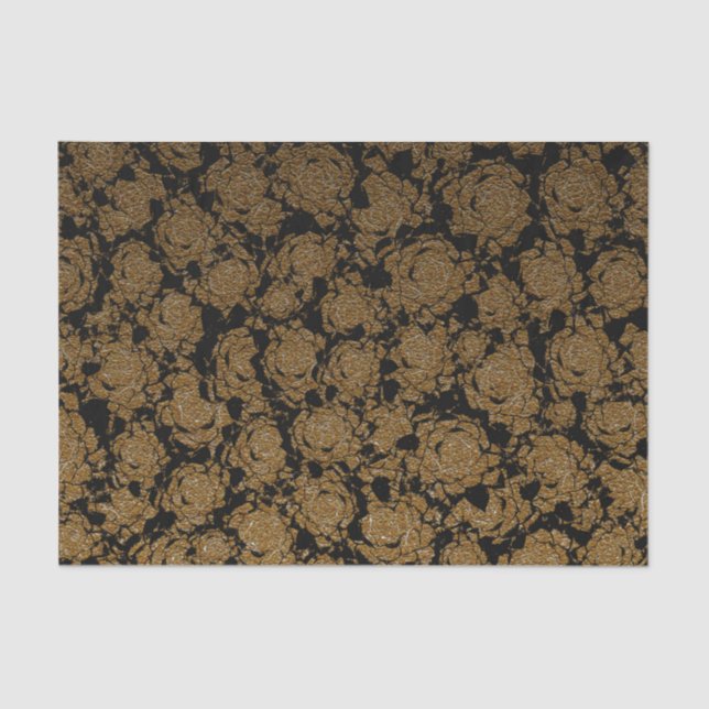Gold Black Succulent Floral Metallic Pattern Tissue Paper (Front)