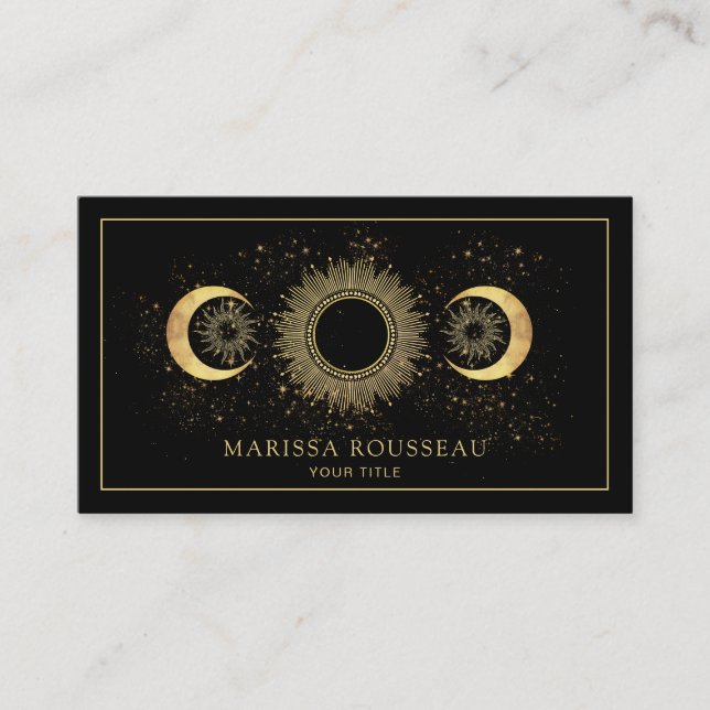 Gold Black Sun Moon Celestial Business Card (Front)