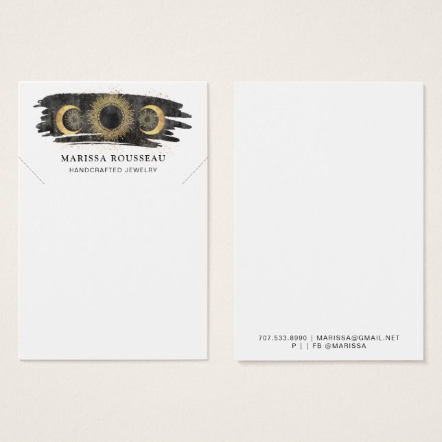 Gold Black Sun Moon Star Necklace Display Card (Front & Back)