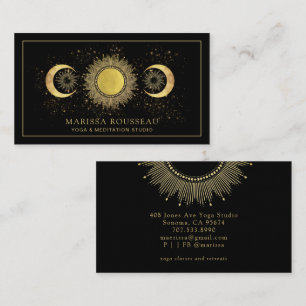 Gold Black Sun Moon Yoga Instructor Business Card