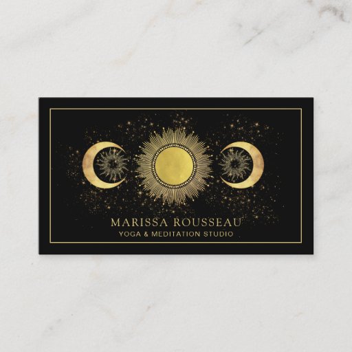 Customizable Gold Black Sun Moon Yoga Instructor Business Card