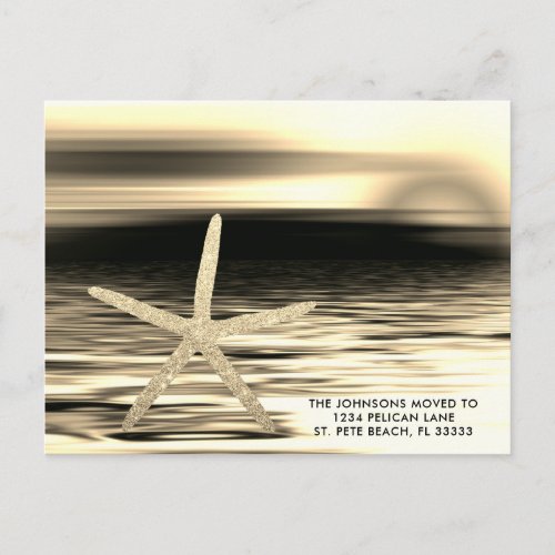 Gold Black Sunset Starfish Moved to Florida Announcement Postcard