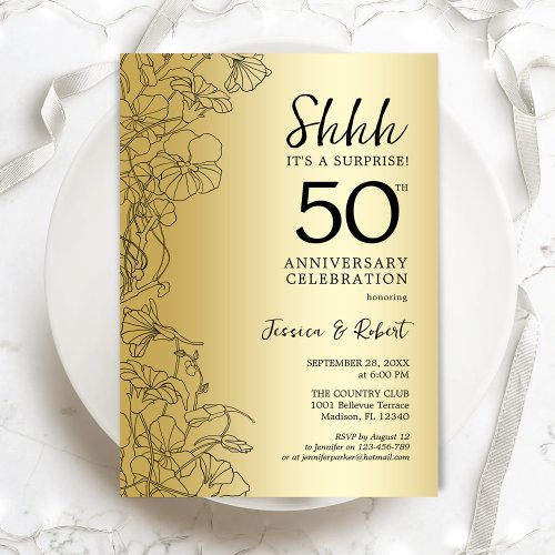 Gold Black Surprise 50th Anniversary Invitation