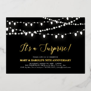 Gold & Black Surprise 50th Wedding Anniversary Foil Invitation