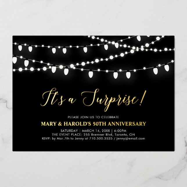 Gold & Black | Surprise 50th Wedding Anniversary Foil Invitation (Front)