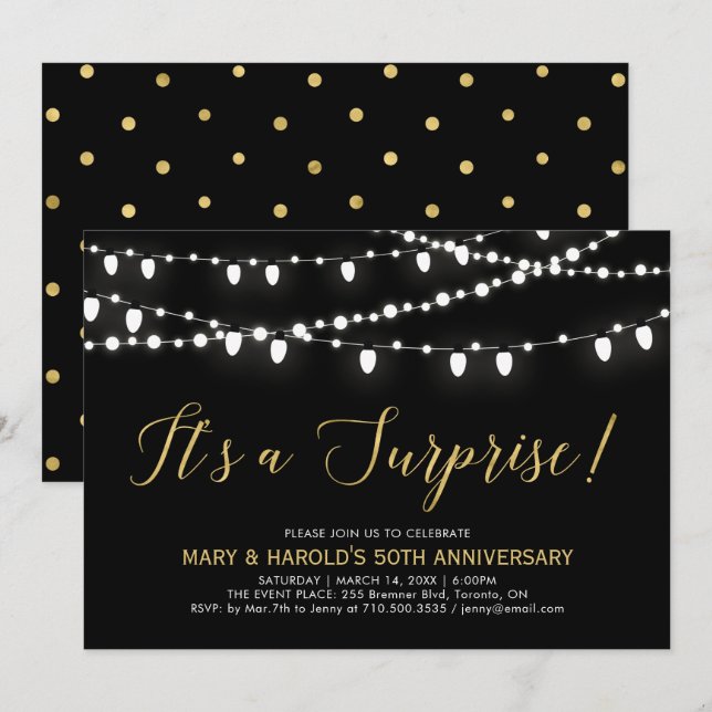 Gold & Black | Surprise 50th Wedding Anniversary Invitation (Front/Back)