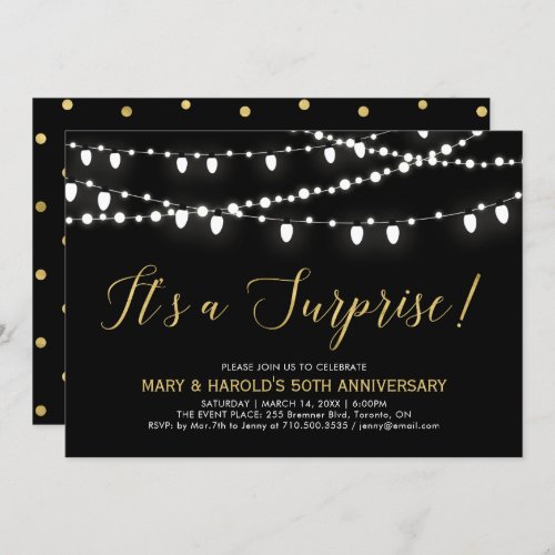 Gold  Black  Surprise 50th Wedding Anniversary Invitation