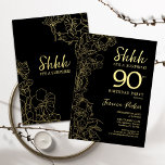 Gold Black Surprise 90th Birthday Invitation<br><div class="desc">Gold Black Surprise 90th Birthday Invitation. Minimalist modern feminine design features botanical accents and typography script font. Simple floral invite card perfect for a stylish female surprise bday celebration.</div>