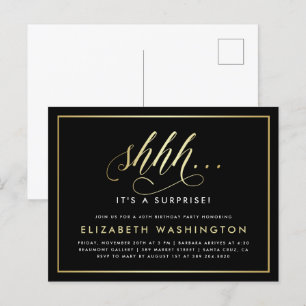 Gold & Black Surprise Birthday Party Invitation Postcard