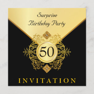 Gold Black Surprise Birthday Party Invitations