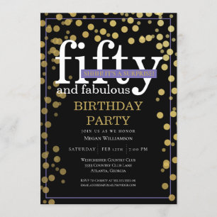 Gold Black Surprise Fifty and Fabulous Birthday Invitation