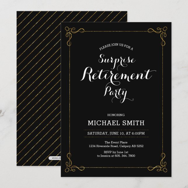 Gold & Black | Surprise Retirement Party Invitation (Front/Back)