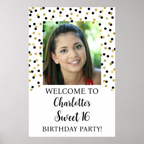 Gold Black Sweet 16 Birthday Custom 20x30 Photo Poster