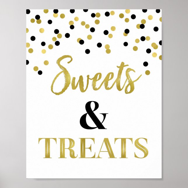 Gold Black Sweets & Treats Dessert Table Poster (Front)