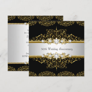 Gold Black Swirl 50th Wedding Anniversary Invite