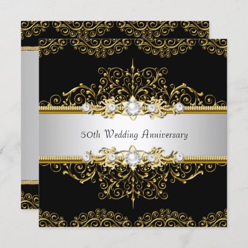 Gold Black Swirl 50th Wedding Anniversary Invite