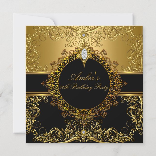 Gold & Black Swirl Birthday Party Invite (Front)