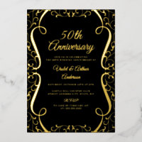 Gold Black Swirl Elegant 50th Wedding Anniversary