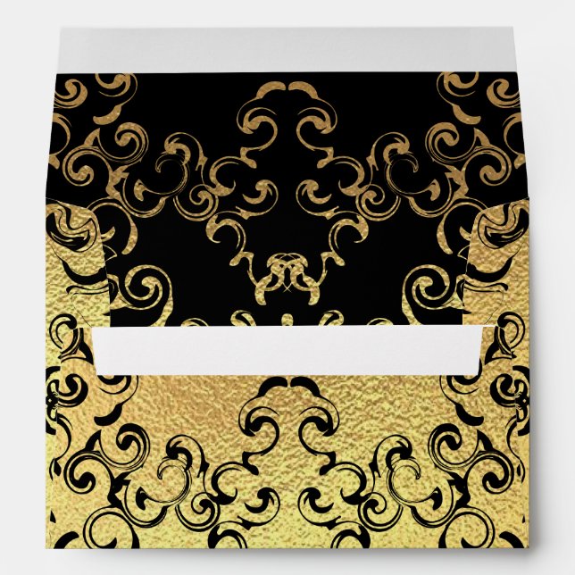 Gold & Black Swirl Gothic Wedding Envelope (Back (Bottom))