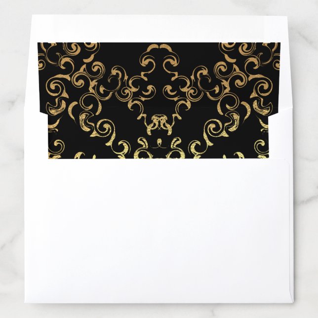 Gold & Black Swirl Gothic Wedding Envelope Liner (In Envelope)