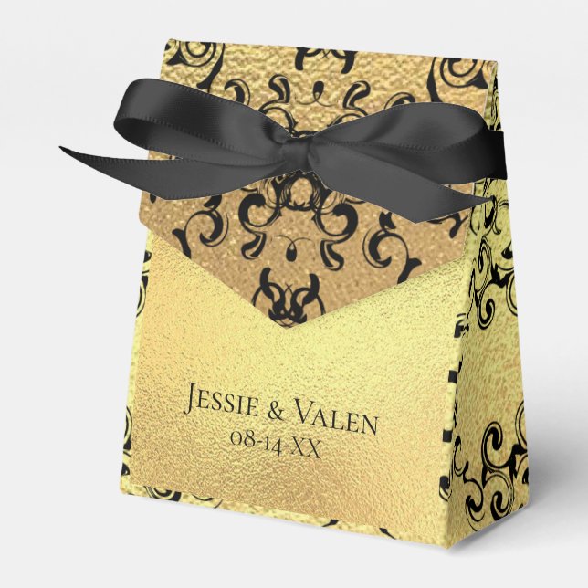 Gold & Black Swirl Gothic Wedding Favor Boxes (Front Side)
