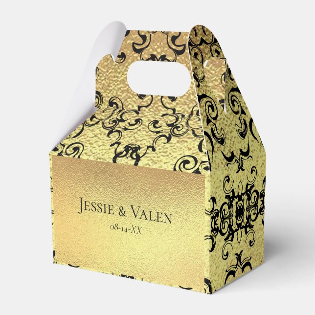 Gold & Black Swirl Gothic Wedding Favor Boxes (Front Side)