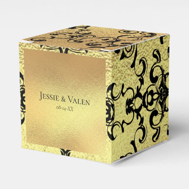 Gold Black Swirl Gothic Wedding Favor Boxes (Front Side)