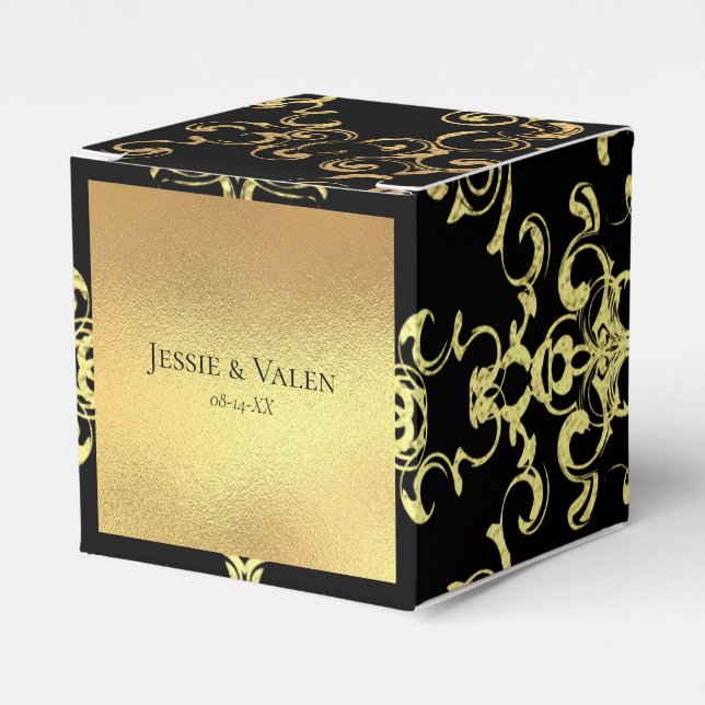 Gold & Black Swirl Gothic Wedding Favor Boxes (Front Side)