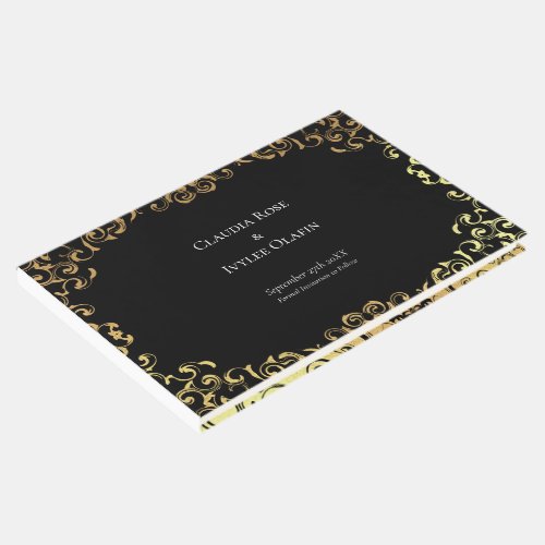 Gold  Black Swirl Gothic Wedding Guest Book