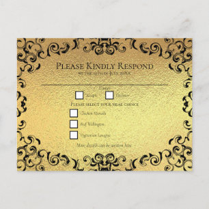 Gold & Black Swirl Gothic Wedding Holiday Postcard