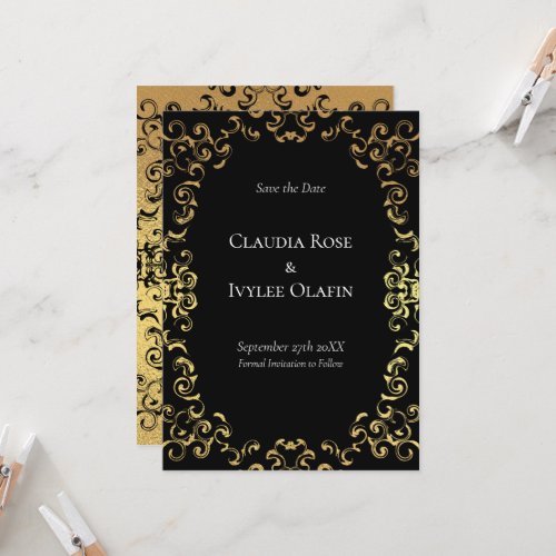 Gold  Black Swirl Gothic Wedding Invitation