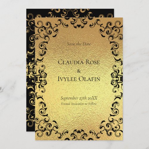 Gold  Black Swirl Gothic Wedding Invitation