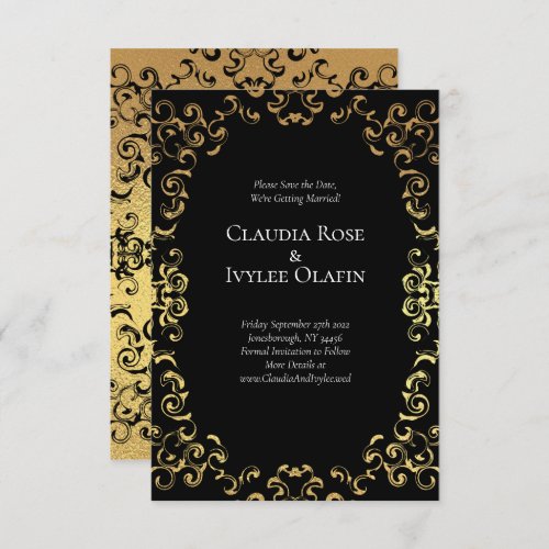 Gold  Black Swirl Gothic Wedding Invitation