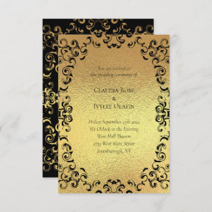Gold & Black Swirl Gothic Wedding Invitation