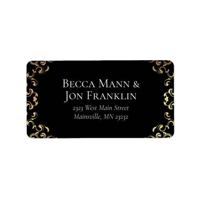 Gold & Black Swirl Gothic Wedding Label (Front)