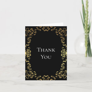 Gold & Black Swirl Gothic Wedding Letterpress Thank You Card