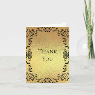 Gold & Black Swirl Gothic Wedding Letterpress Thank You Card