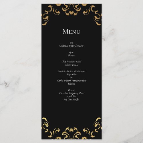 Gold  Black Swirl Gothic Wedding Menu