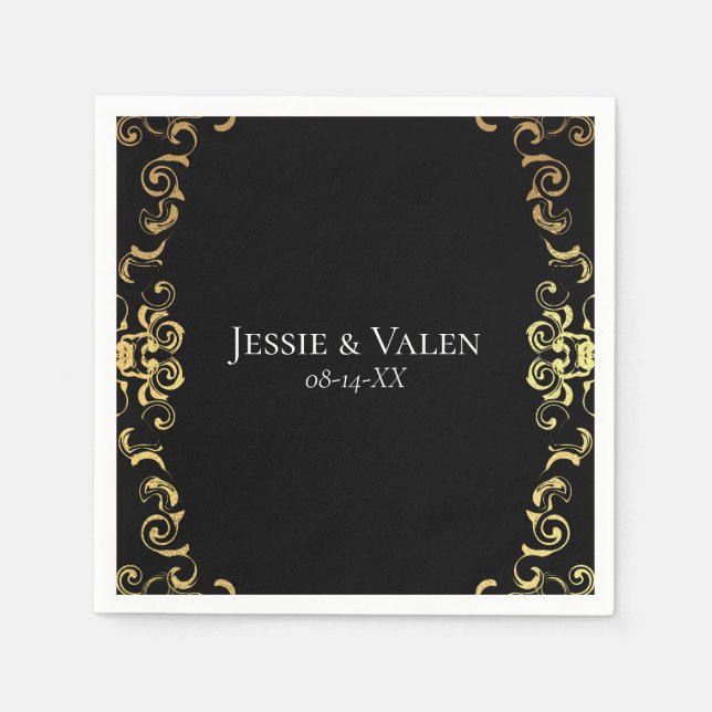 Gold & Black Swirl Gothic Wedding Napkins (Front)
