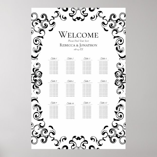 Gold & Black Swirl Gothic Wedding Poster (Front)