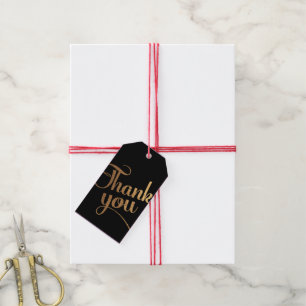 Gold Black Swirl Hand Lettering Thank You Gift Tag