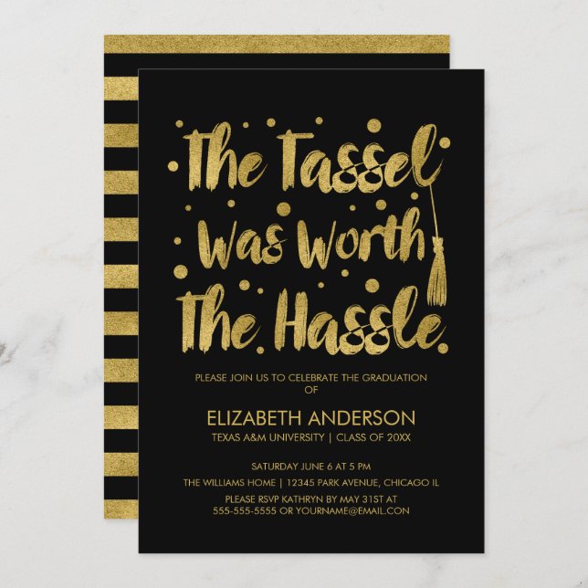 Gold & Black Tassel Graduation Card (Front/Back)
